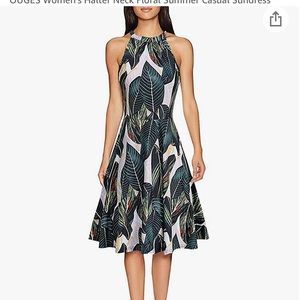 Leaf-print Halter Dress